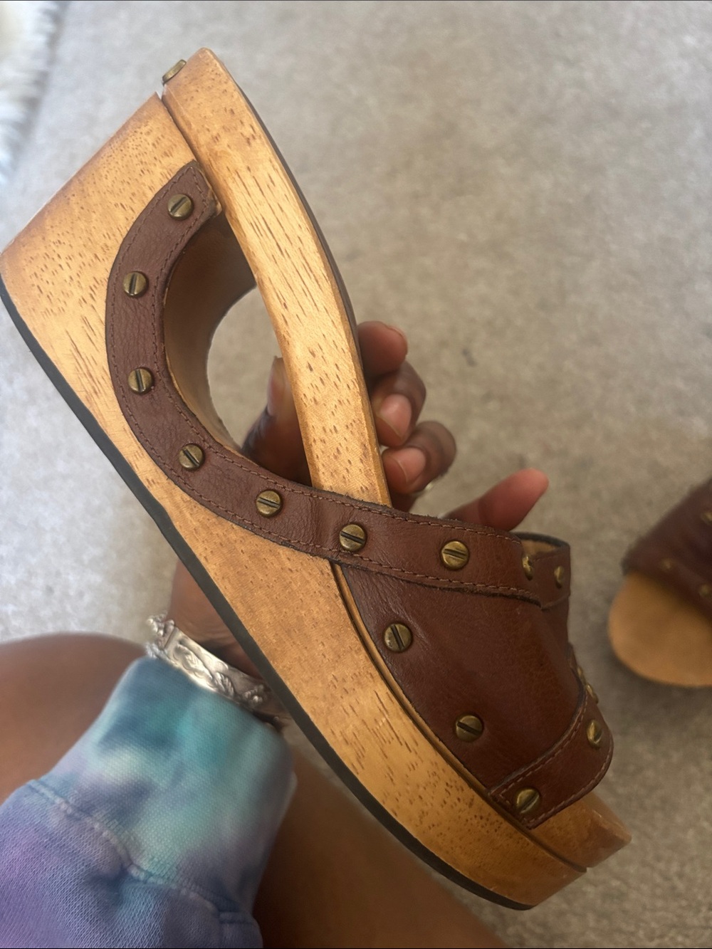 Michael kors Brown Leather Studded Wedge Slide Sandals - Picture 5 of 5
